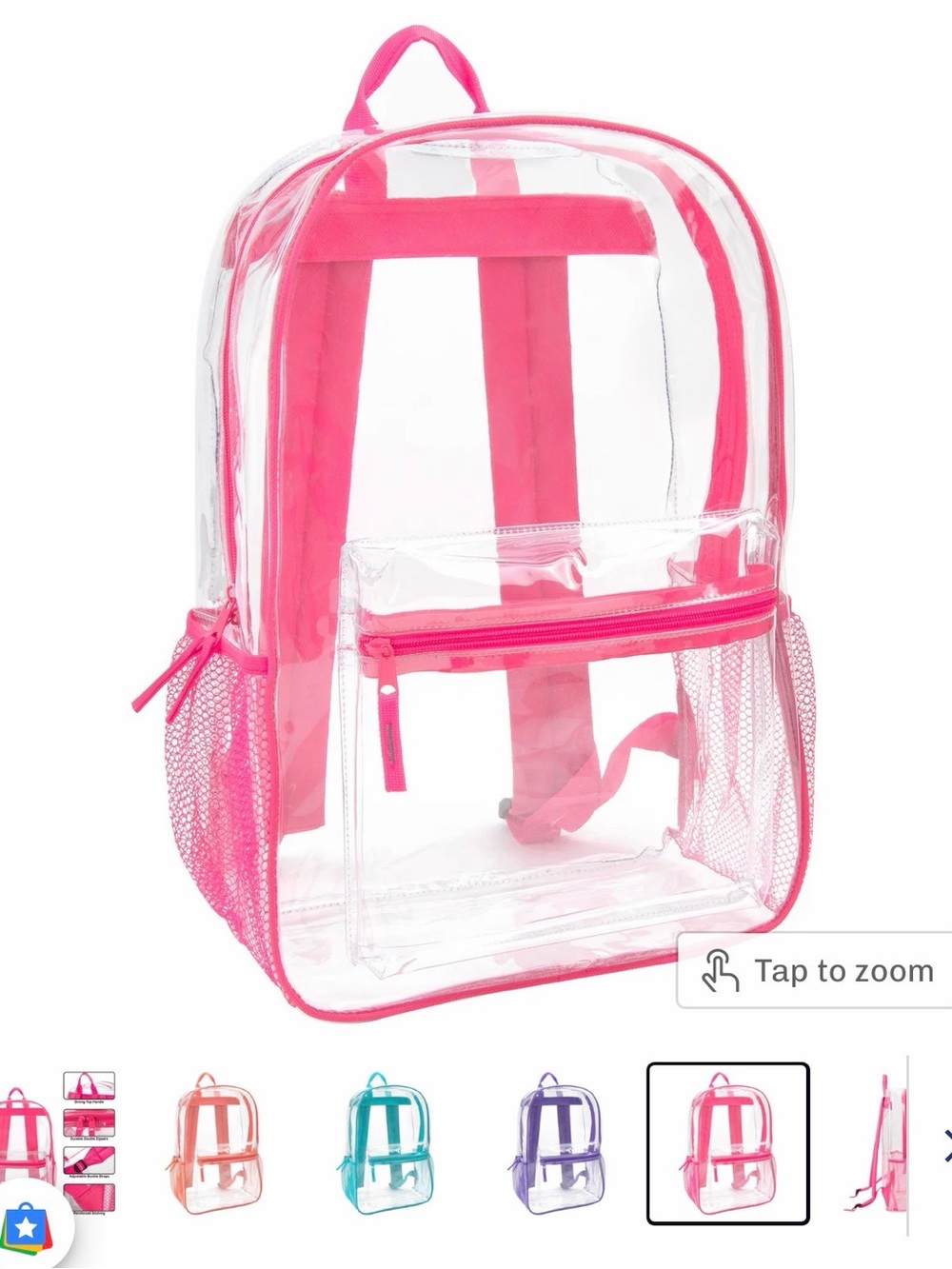 Clear Pink Backpack with Pink Trim - Women's Clear Pack